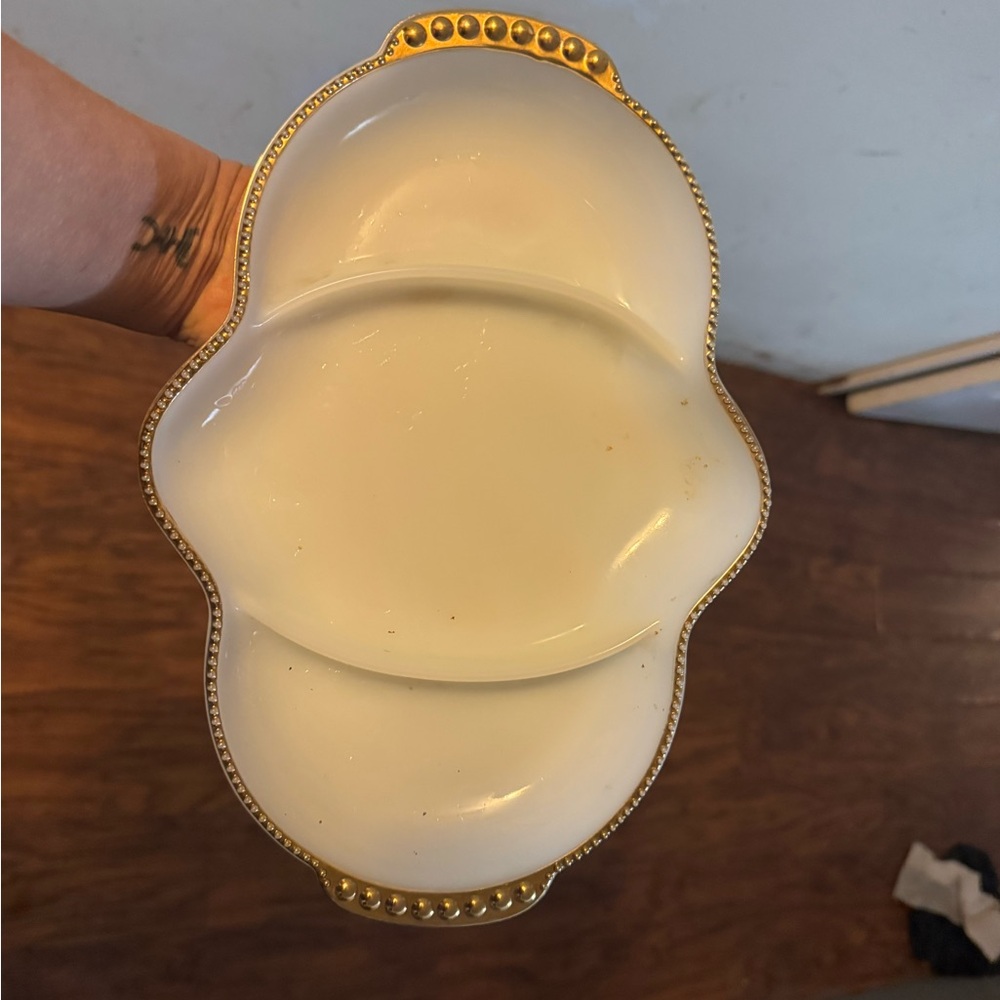 Elegant White and Gold Divided Dish